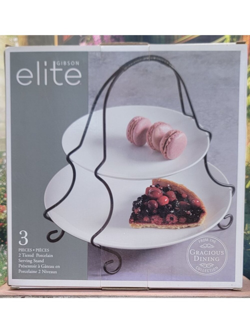 Gibson Elite Two-Tier Porcelain Serving Stand With Metal Frame